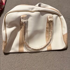 Estee Lauder Vintage White and Tan Travel Bag